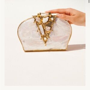 Elegant RAMLA White and Gold Clutch